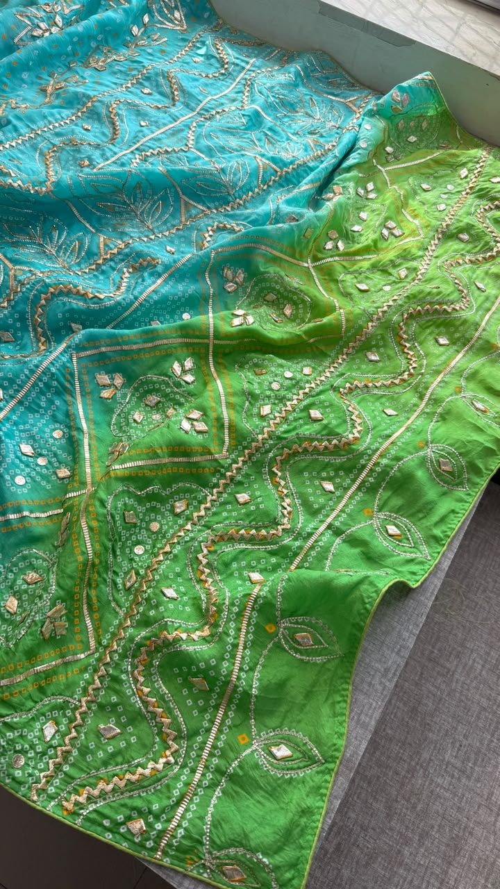 Pure Munga Silk Sikhiya Gotapatti Work