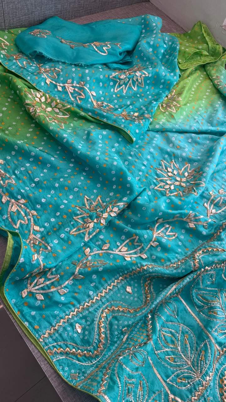 Pure Munga Silk Sikhiya Gotapatti Work