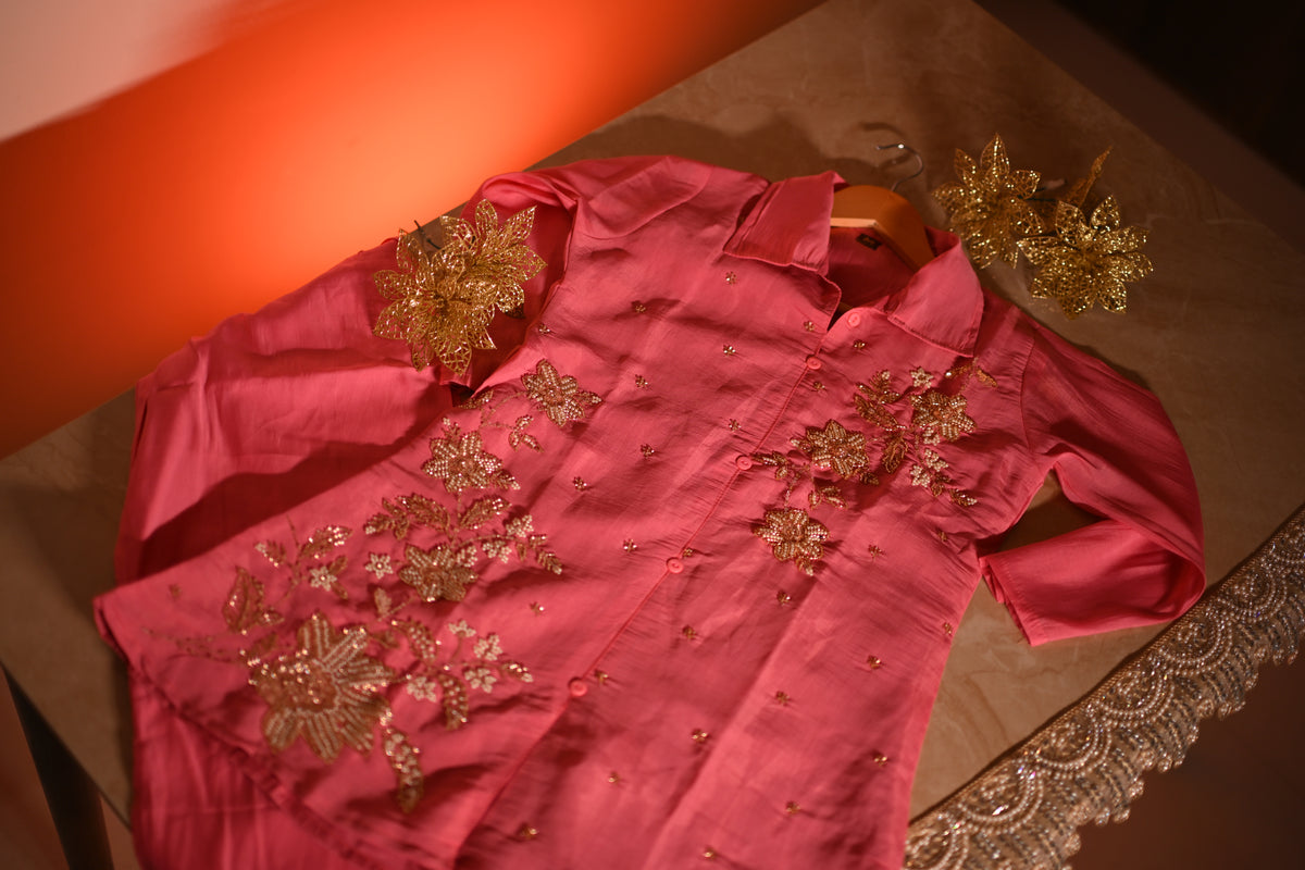 Pink Embellished Cord set
