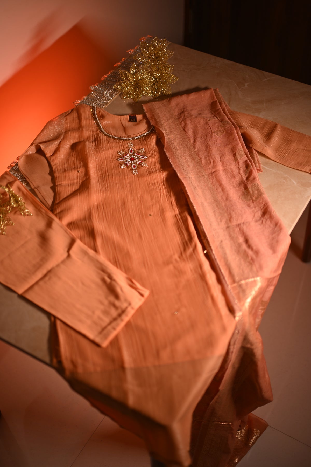 Peach beige Suit set
