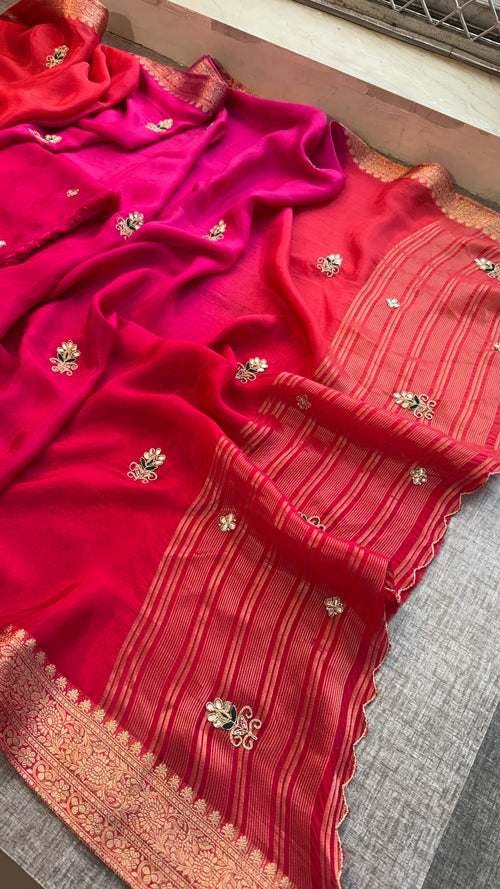Banarasi Zari Border Silk Saree With Small Buttis