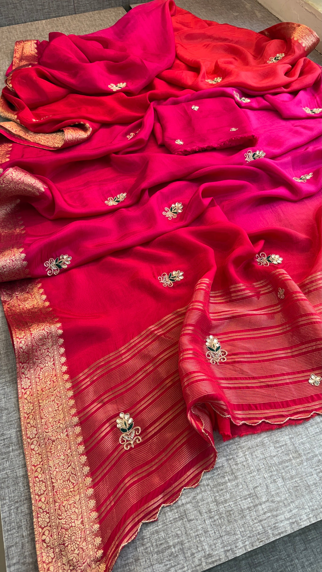 Banarasi Zari Border Silk Saree With Small Buttis
