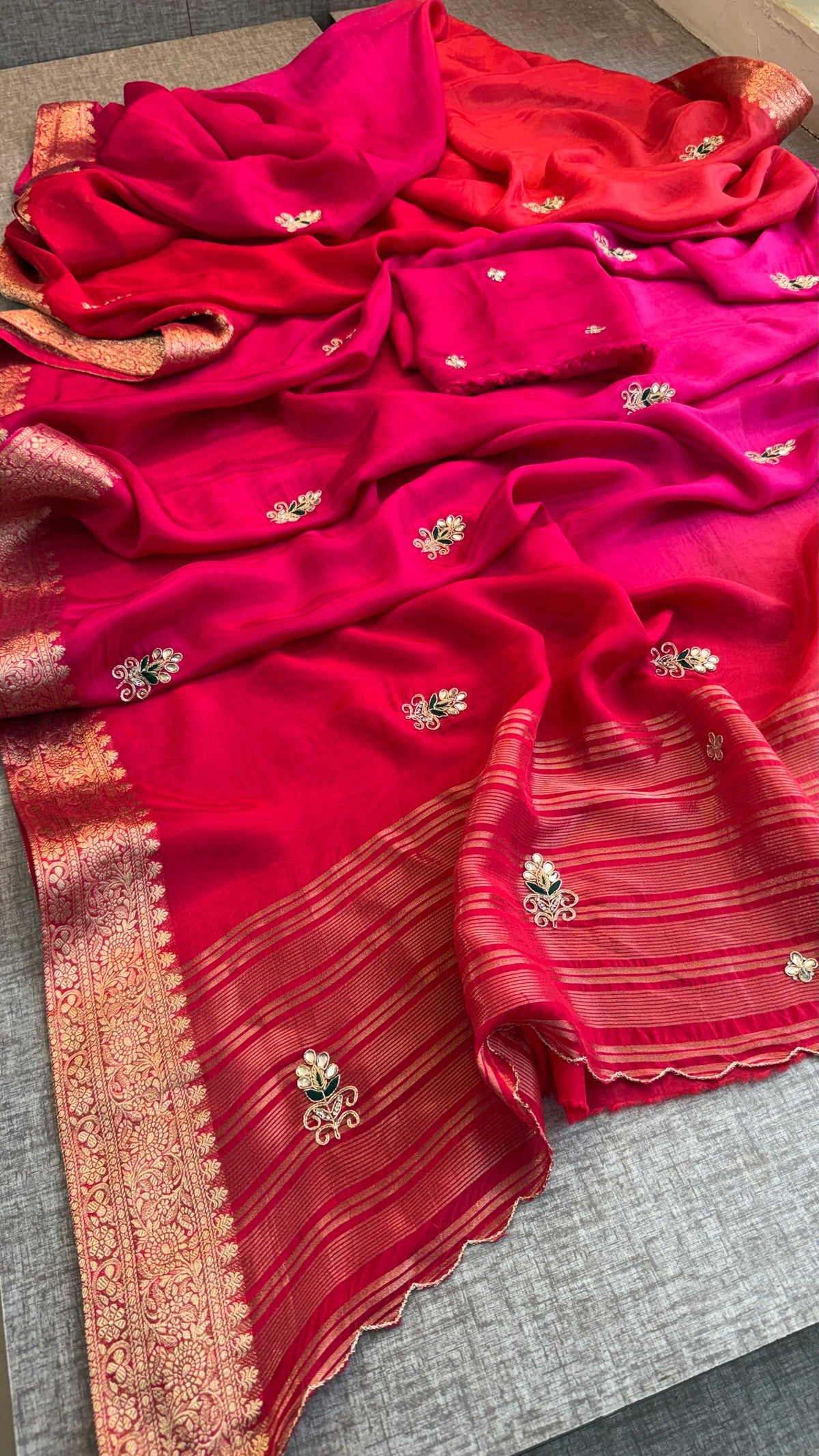 Banarasi Zari Border Silk Saree With Small Buttis