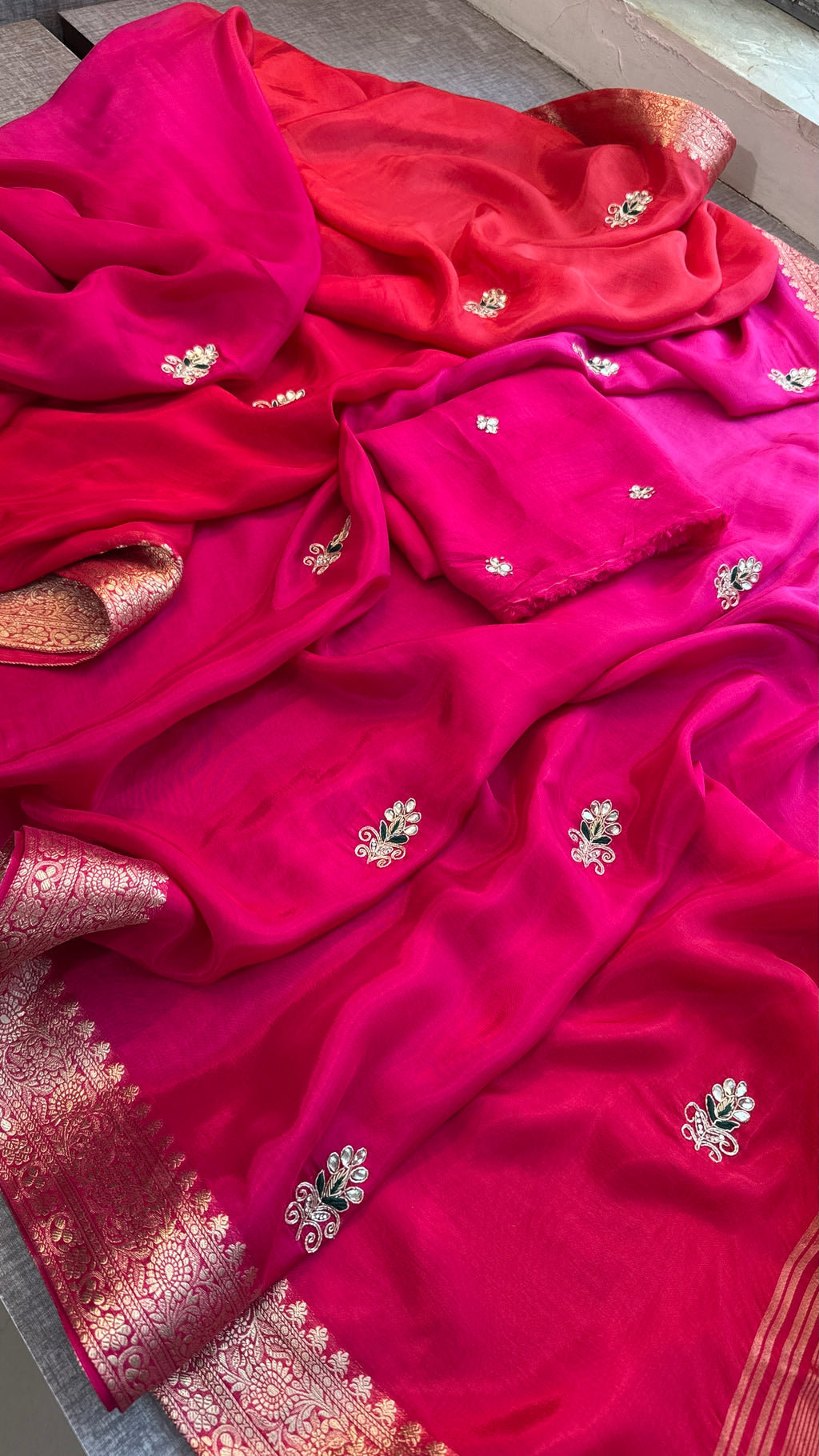Banarasi Zari Border Silk Saree With Small Buttis