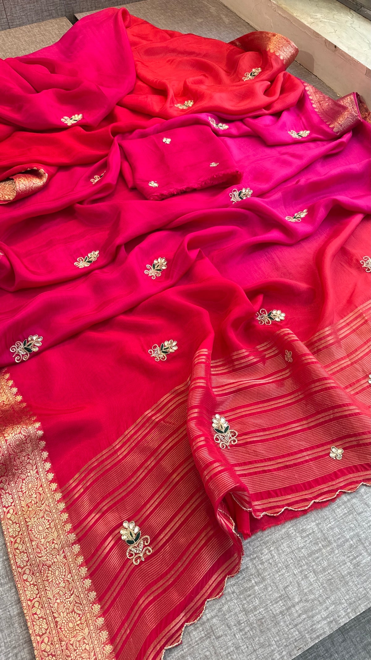 Banarasi Zari Border Silk Saree With Small Buttis